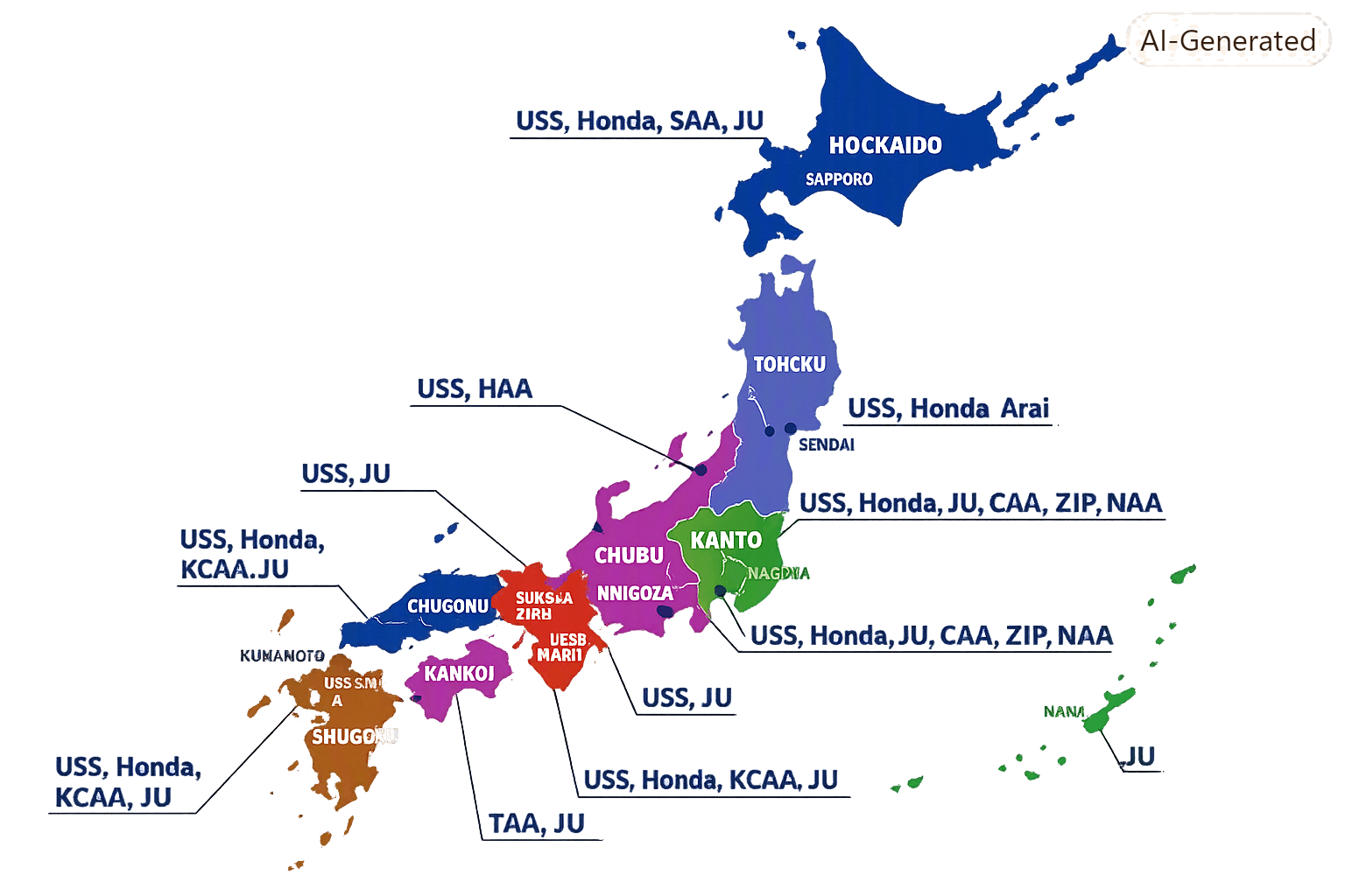 Map of Japanese car auction locations across Japan