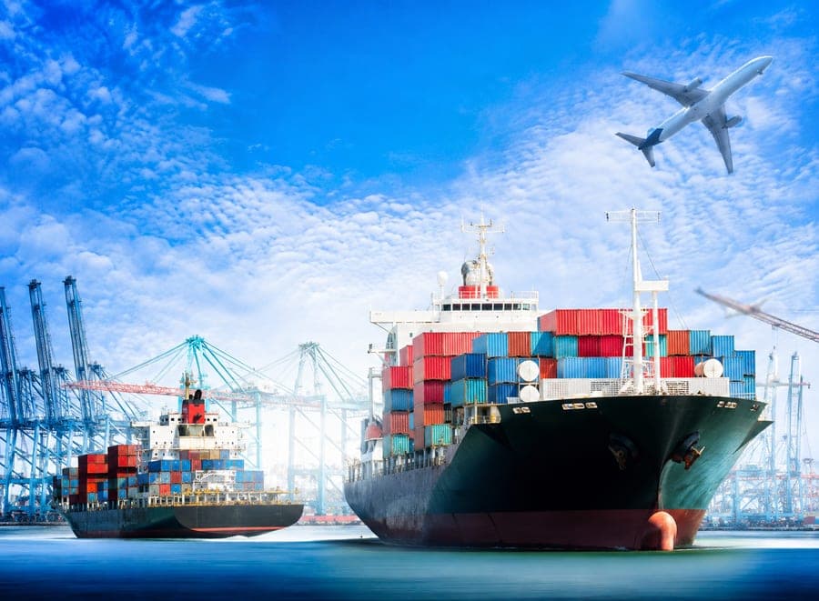 Container ship sailing with cargo destined worldwide